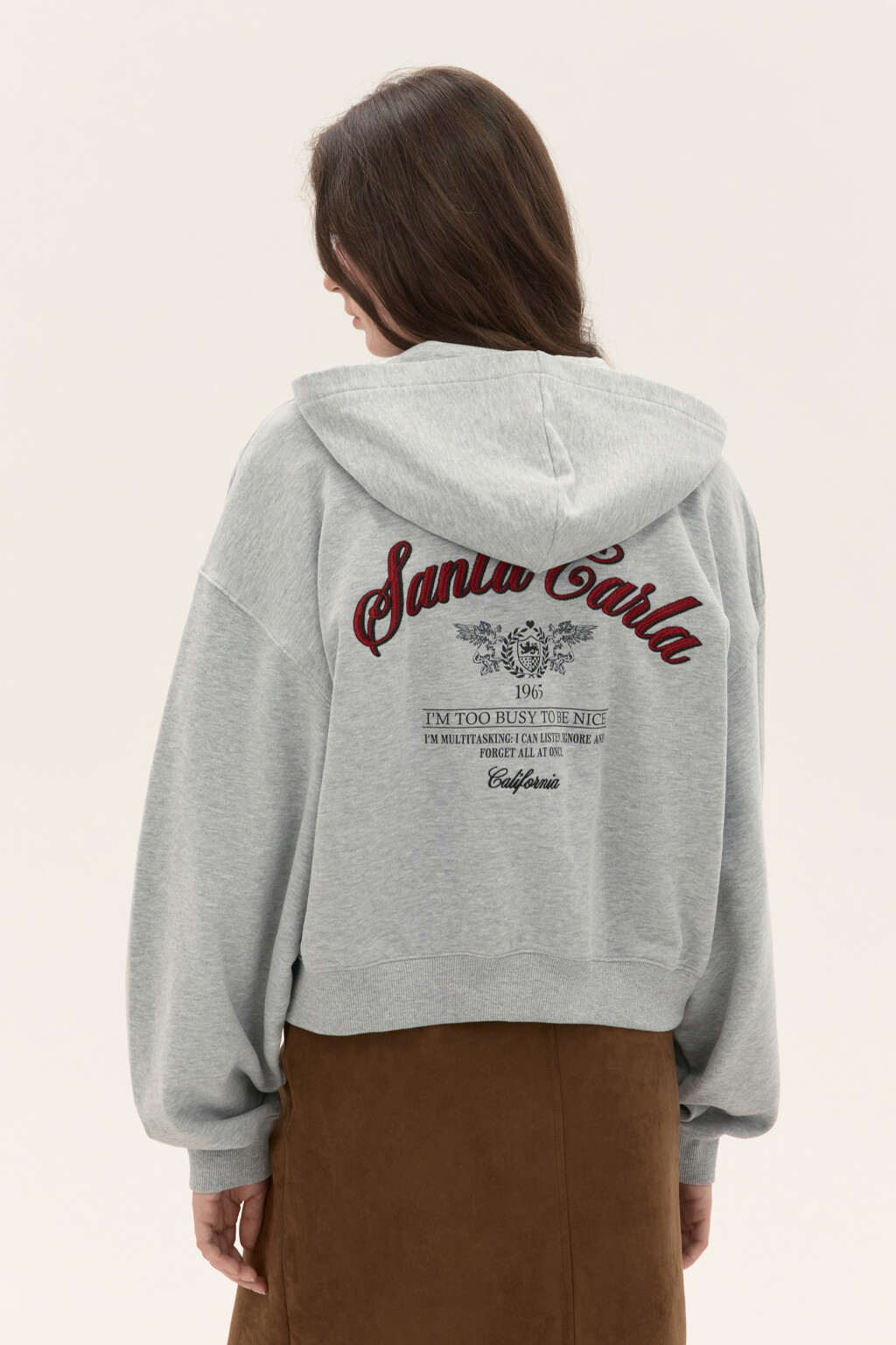 Худи-зипка из футера с принтом - цвет серый - 3