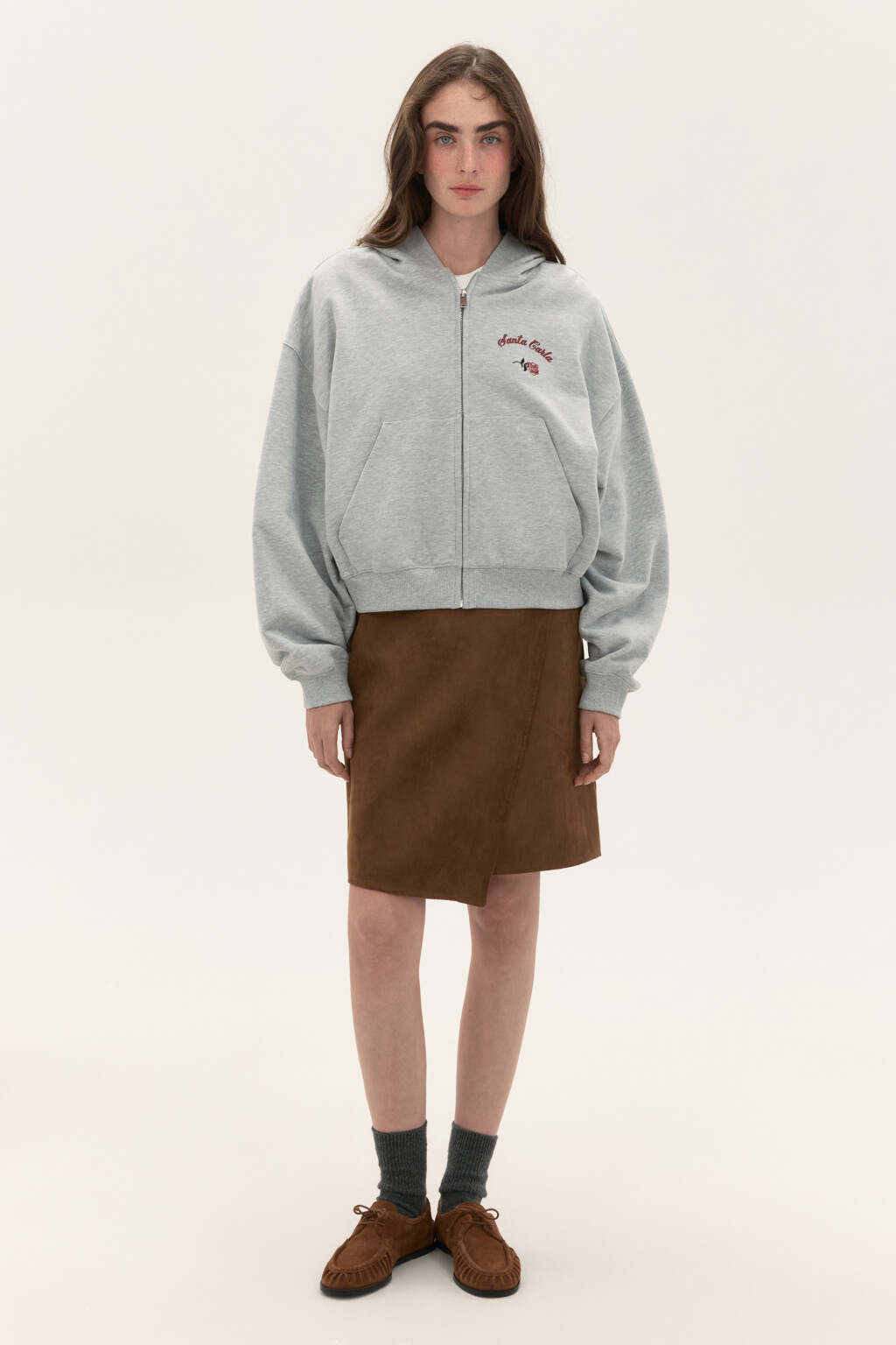 Худи-зипка из футера с принтом - цвет серый - 4