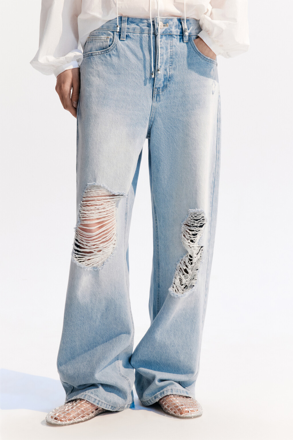 Джинсы baggy рваные на низкой посадке - цвет голубой - 3