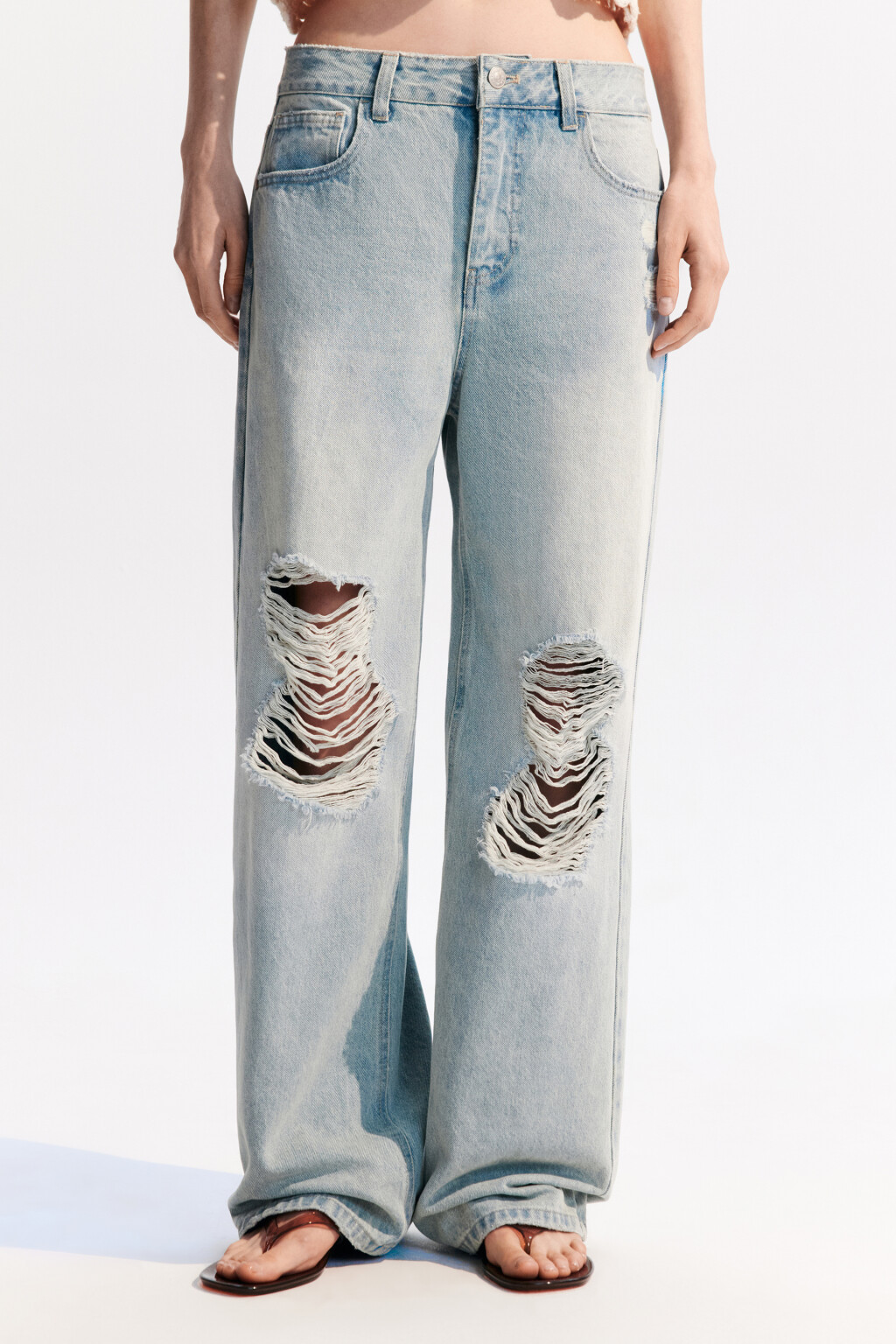 Джинсы baggy рваные на низкой посадке - цвет синий - 2