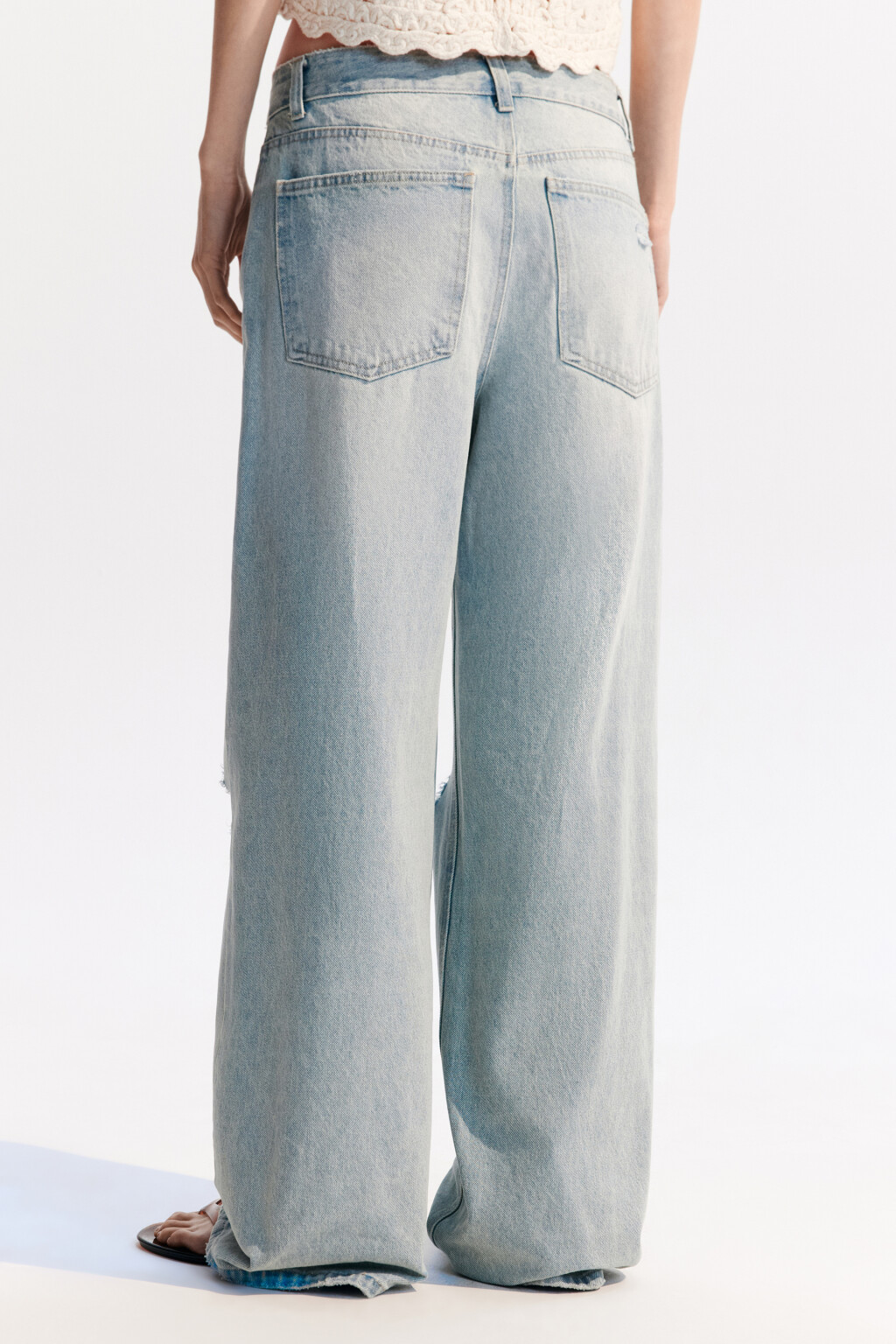 Джинсы baggy рваные на низкой посадке - цвет синий - 3