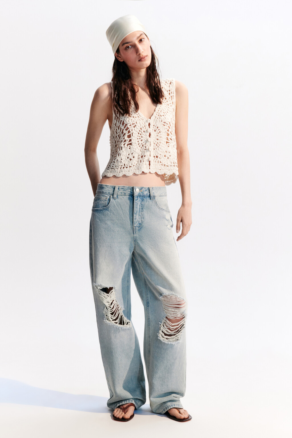 Джинсы baggy рваные на низкой посадке - цвет синий - 4