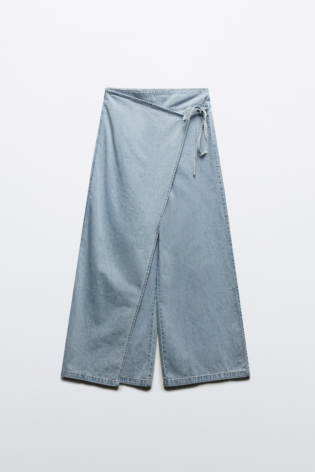 Джинсы широкие с баской на завязках - цвет голубой - 7