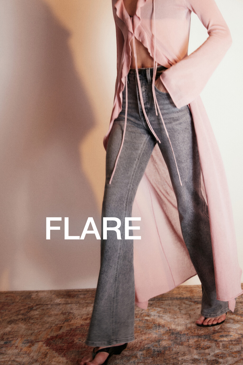 Джинсы клеш с высокой посадкой - цвет серый - 1