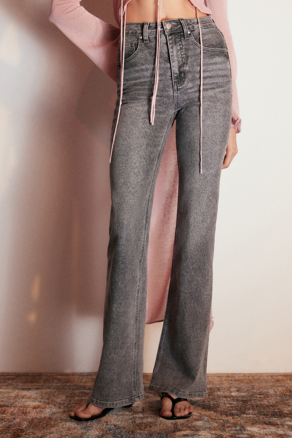 Джинсы клеш с высокой посадкой - цвет серый - 2