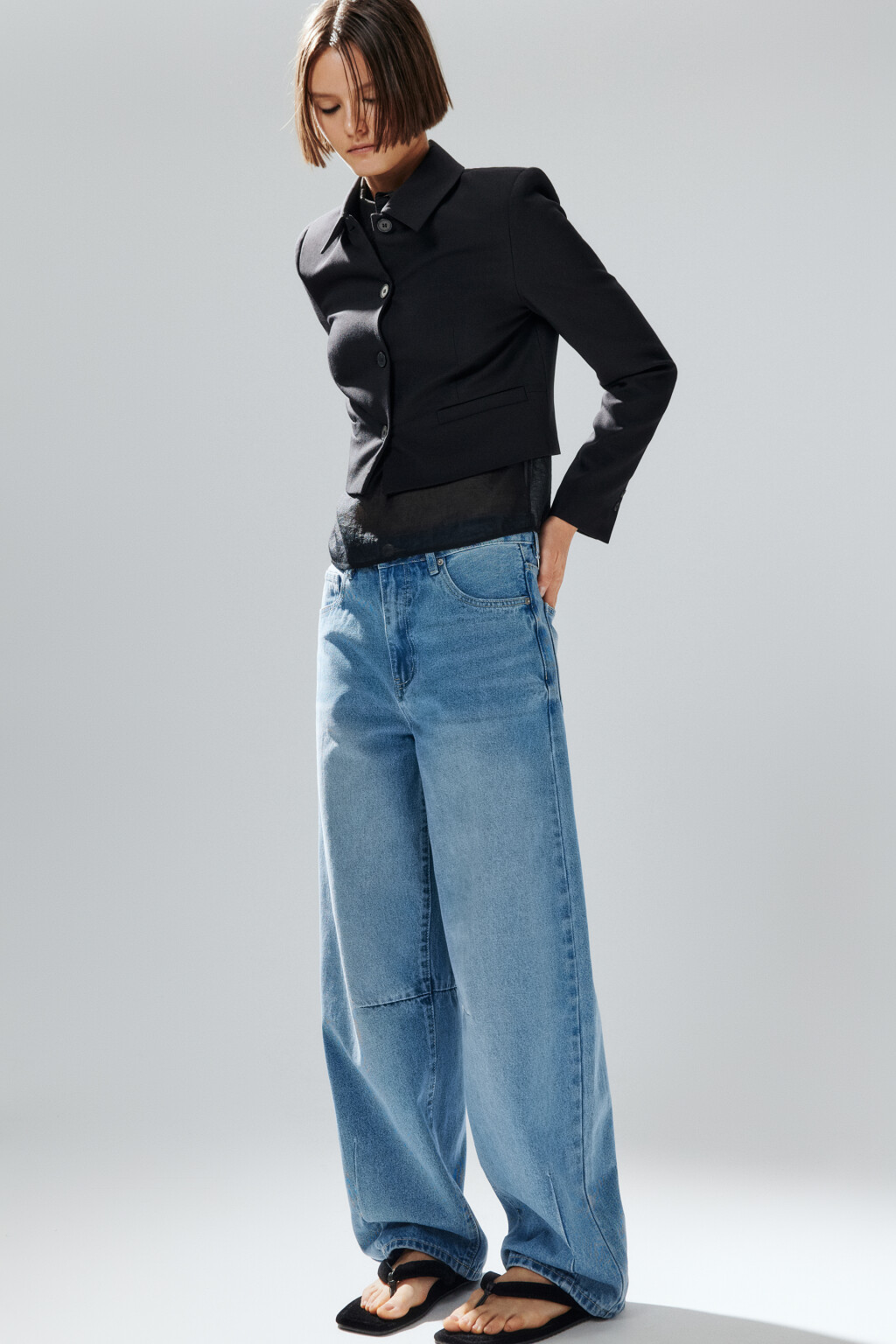 Джинсы barrel fit с вытачками на коленях - цвет голубой - 1