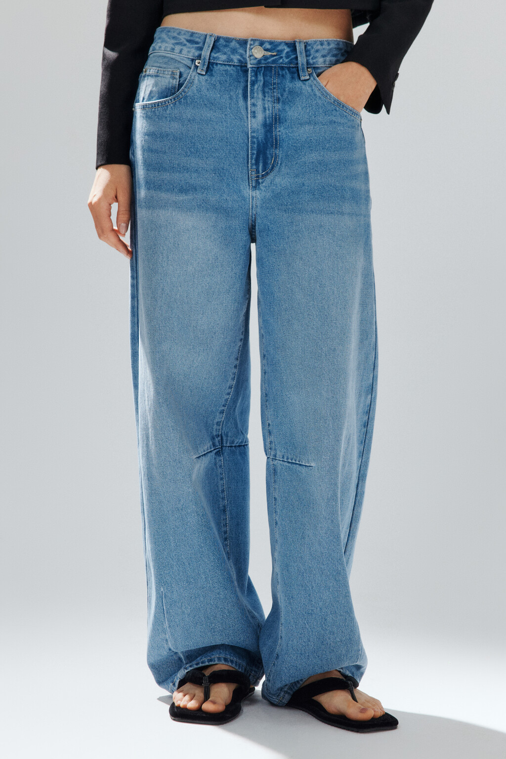 Джинсы barrel fit с вытачками на коленях - цвет голубой - 3