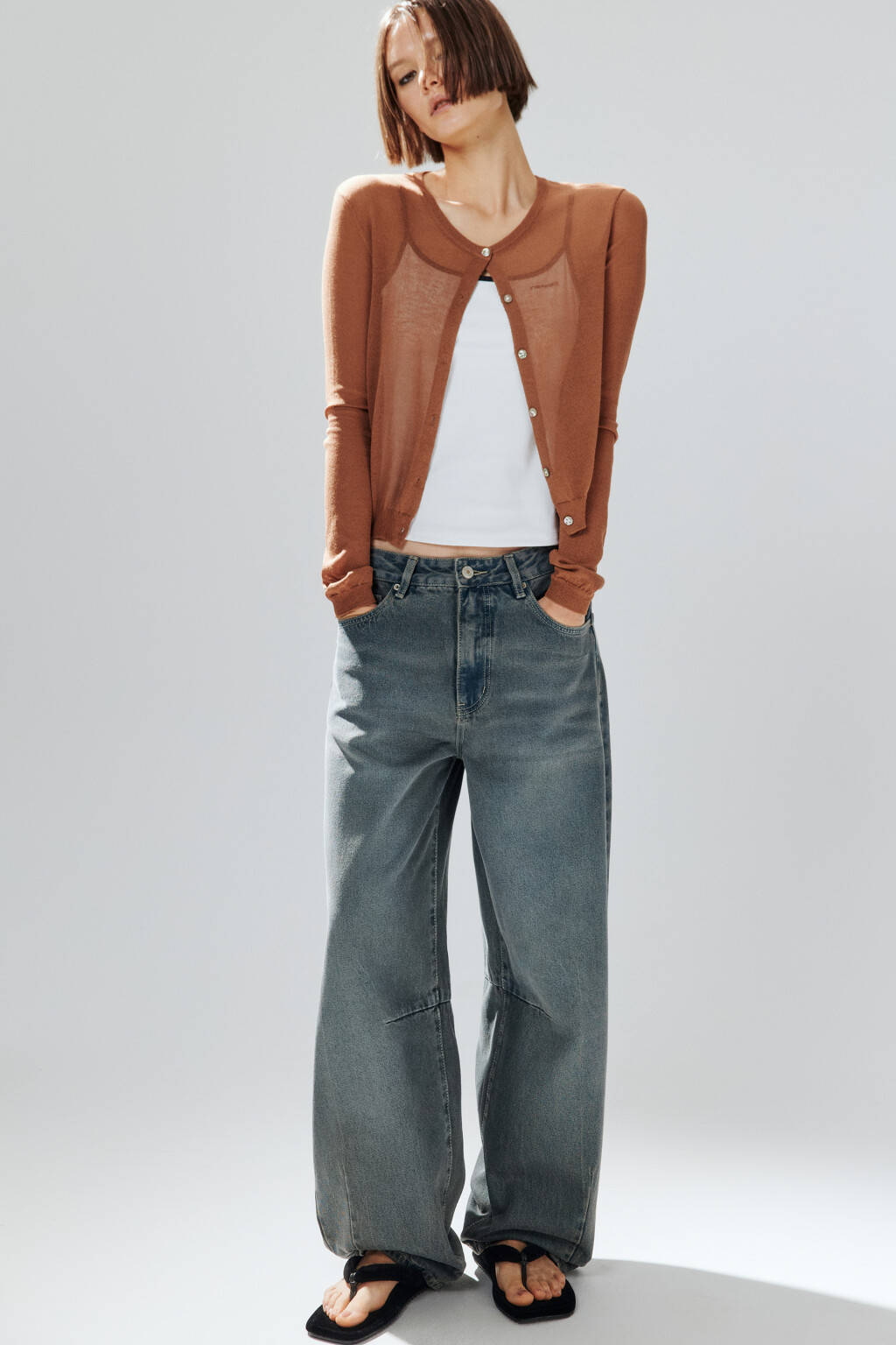 Джинсы barrel fit с вытачками на коленях - цвет темный тинт - 1