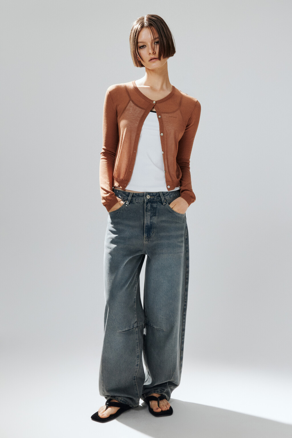 Джинсы barrel fit с вытачками на коленях - цвет темный тинт - 4