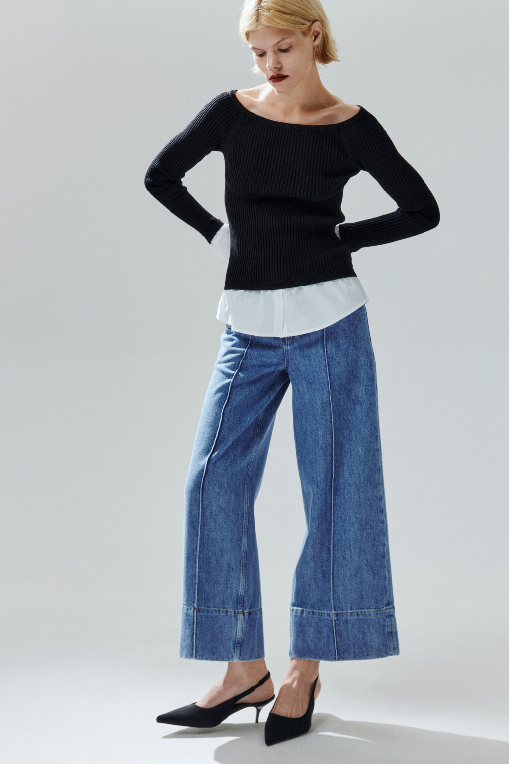 Джинсы укороченные со стрелками - цвет голубой - 1