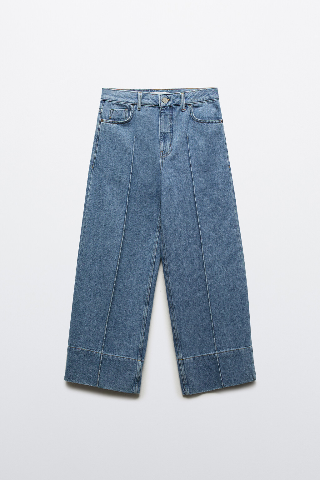 Джинсы широкие со швами-подворотами - цвет голубой - 7