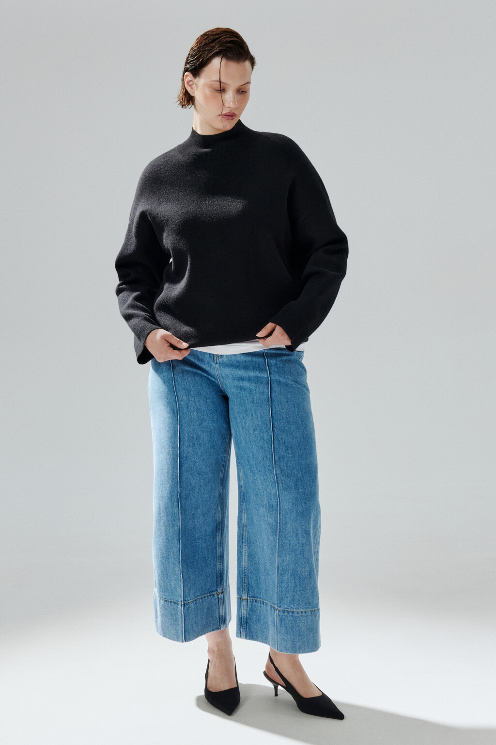 Джинсы широкие со швами-подворотами - цвет голубой - 4