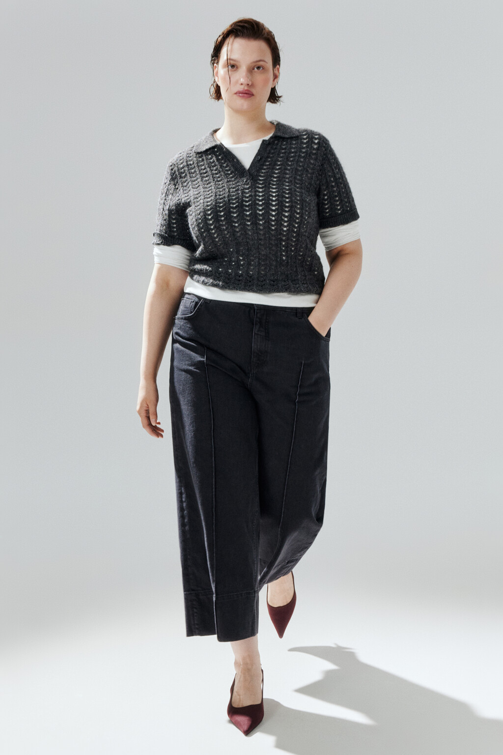 Джинсы широкие со швами-подворотами - цвет черный - 1