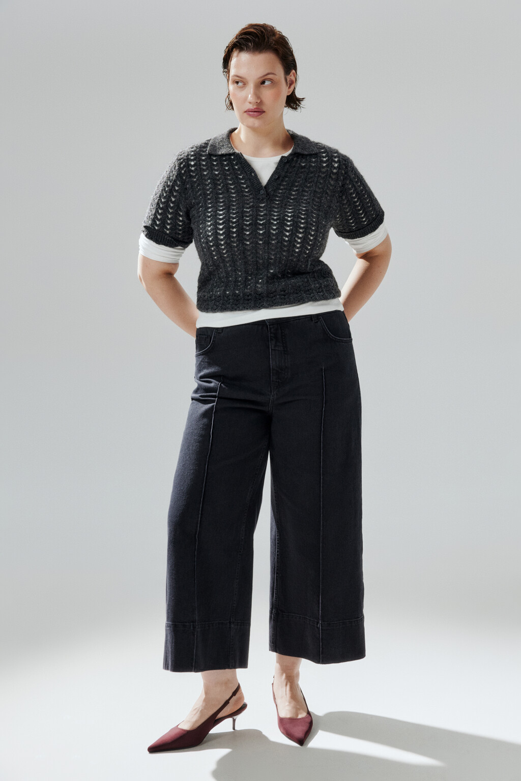 Джинсы широкие со швами-подворотами - цвет черный - 2