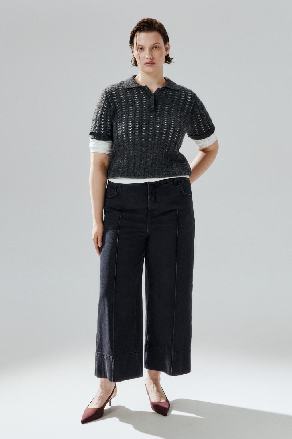 Джинсы широкие со швами-подворотами - цвет черный - 5