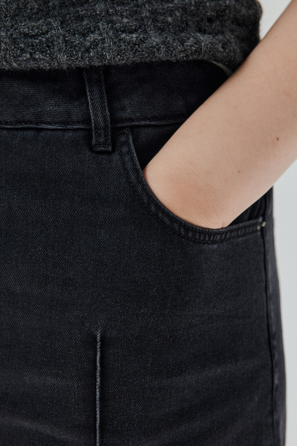 Джинсы широкие со швами-подворотами - цвет черный - 7