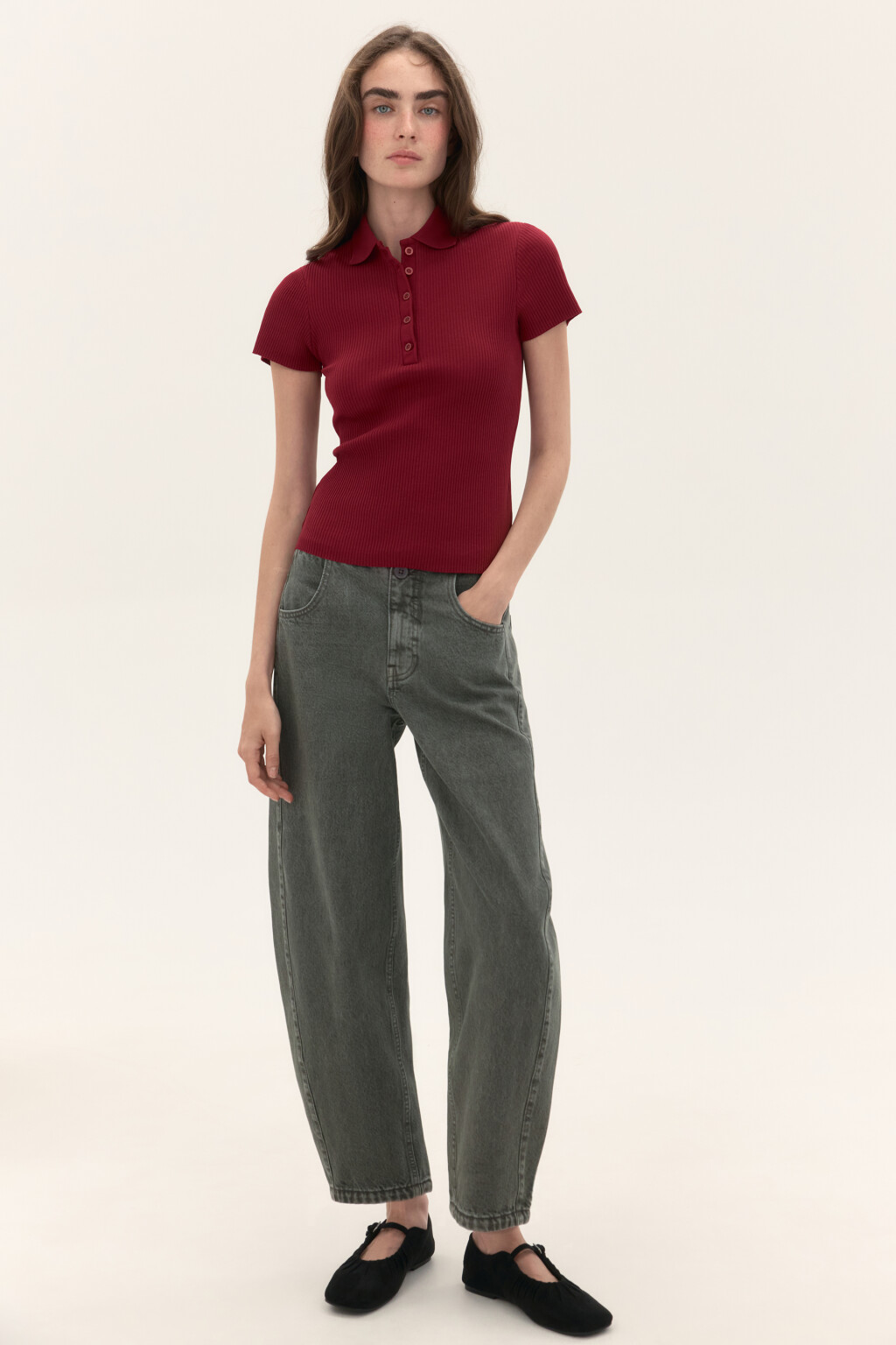 Джинсы barrel fit со средней посадкой - цвет зеленый - 1