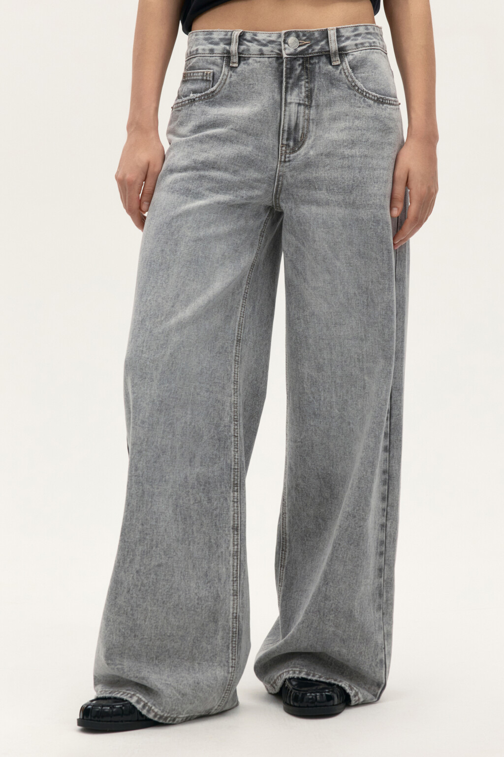 Джинсы широкие со средней посадкой - цвет серый - 2