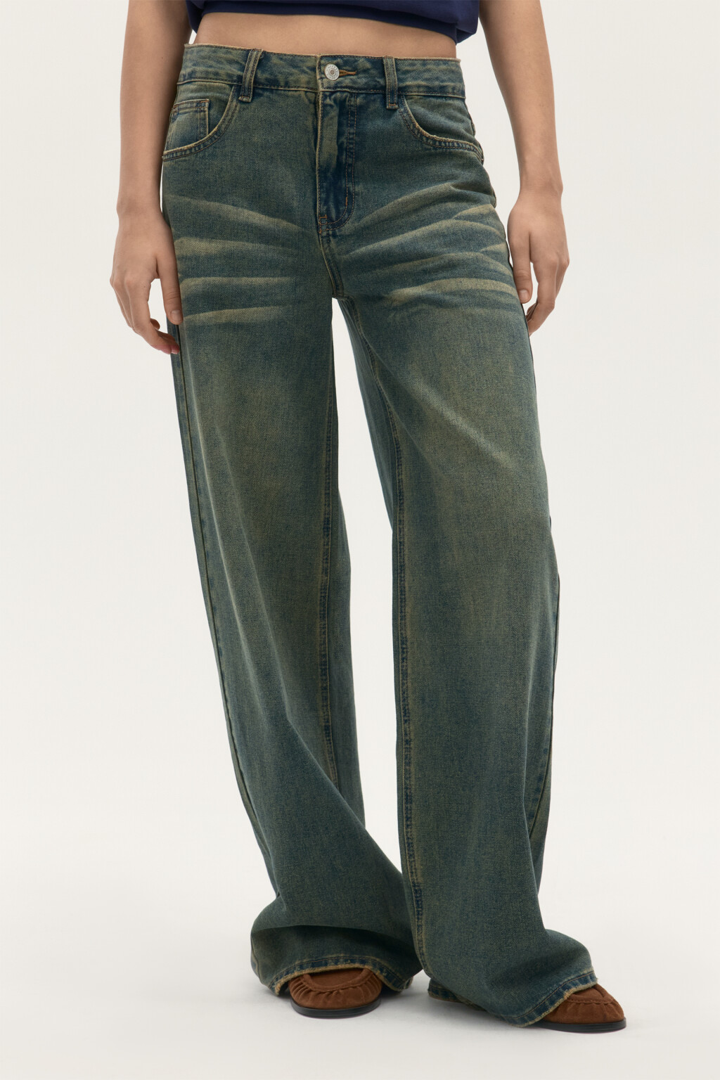 Джинсы широкие со средней посадкой - цвет темный тинт - 2