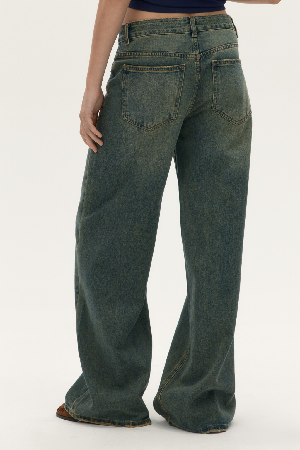 Джинсы широкие со средней посадкой - цвет темный тинт - 3