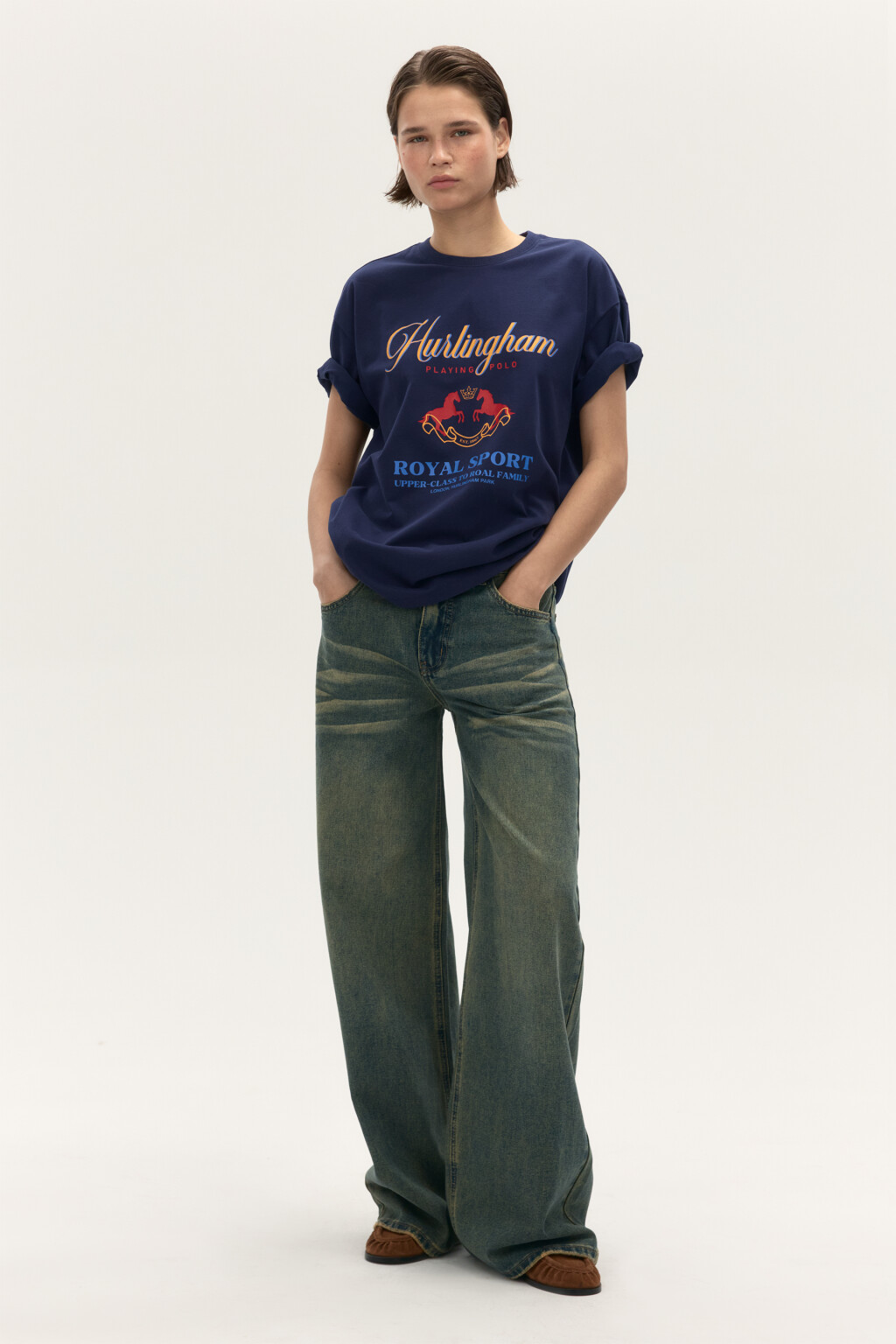 Джинсы широкие со средней посадкой - цвет темный тинт - 4