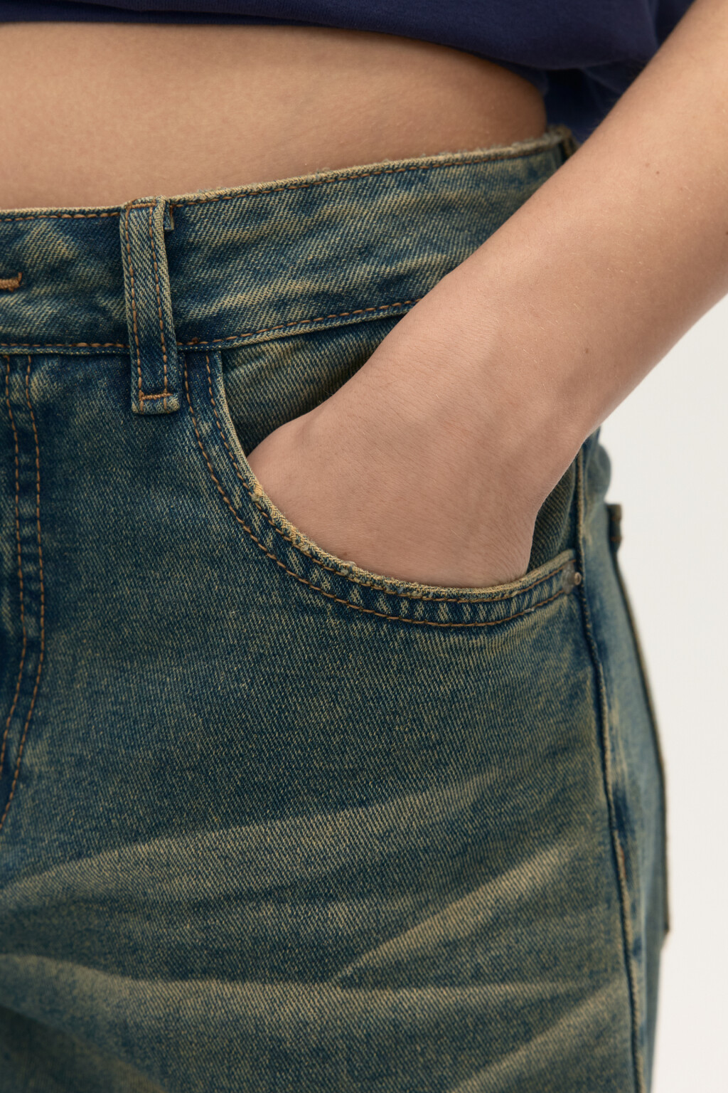 Джинсы широкие со средней посадкой - цвет темный тинт - 6