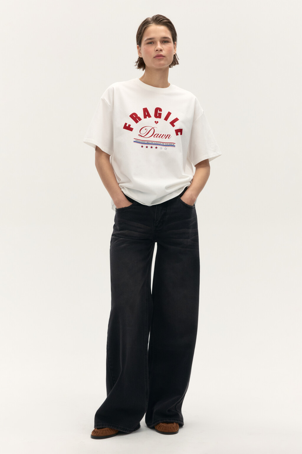 Джинсы широкие со средней посадкой - цвет черный - 1