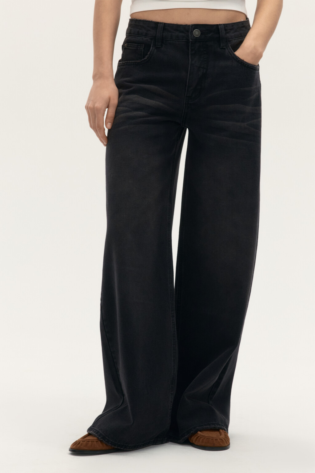 Джинсы широкие со средней посадкой - цвет черный - 2