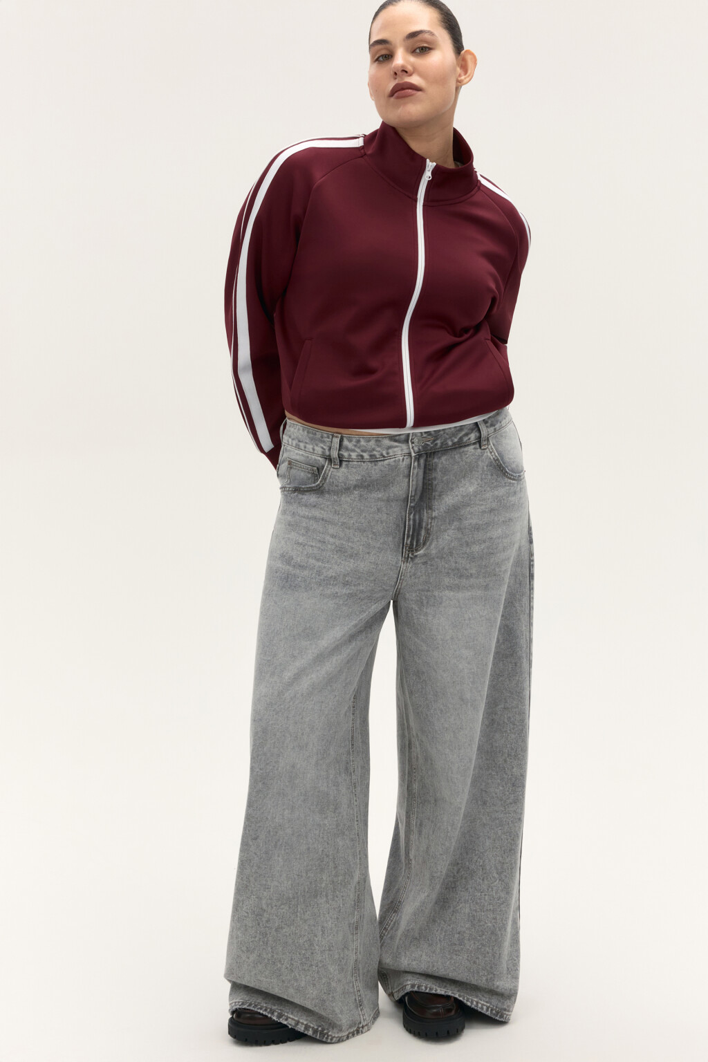 Джинсы широкие со средней посадкой - цвет серый - 1