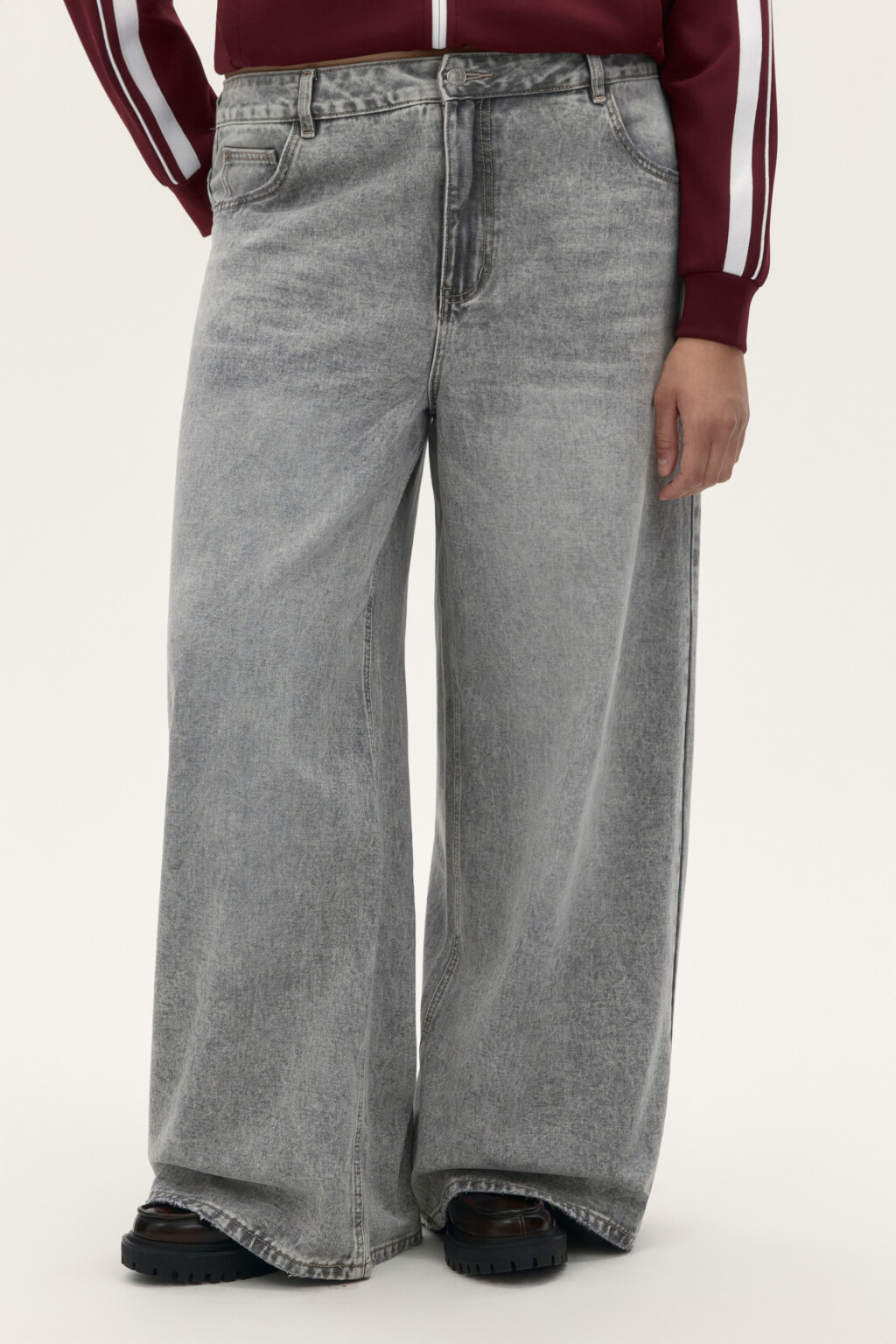 Джинсы широкие со средней посадкой - цвет серый - 2