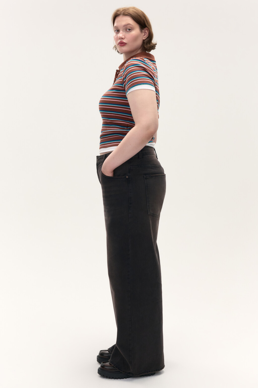 Джинсы широкие со средней посадкой - цвет коричневый - 2