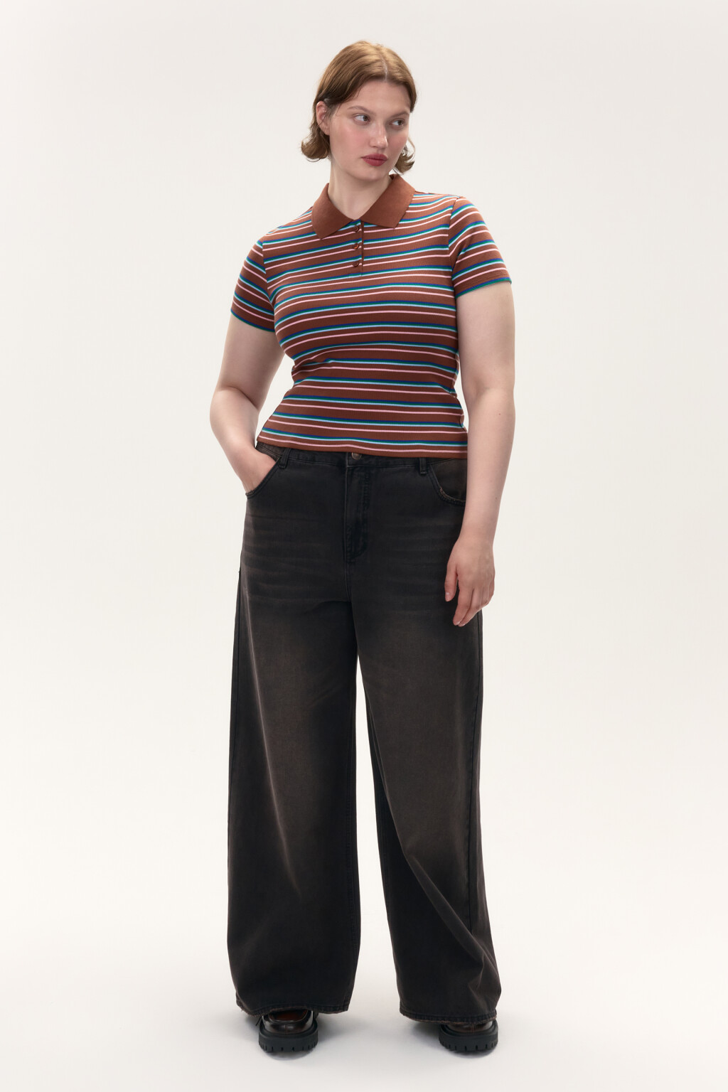 Джинсы широкие со средней посадкой - цвет коричневый - 5