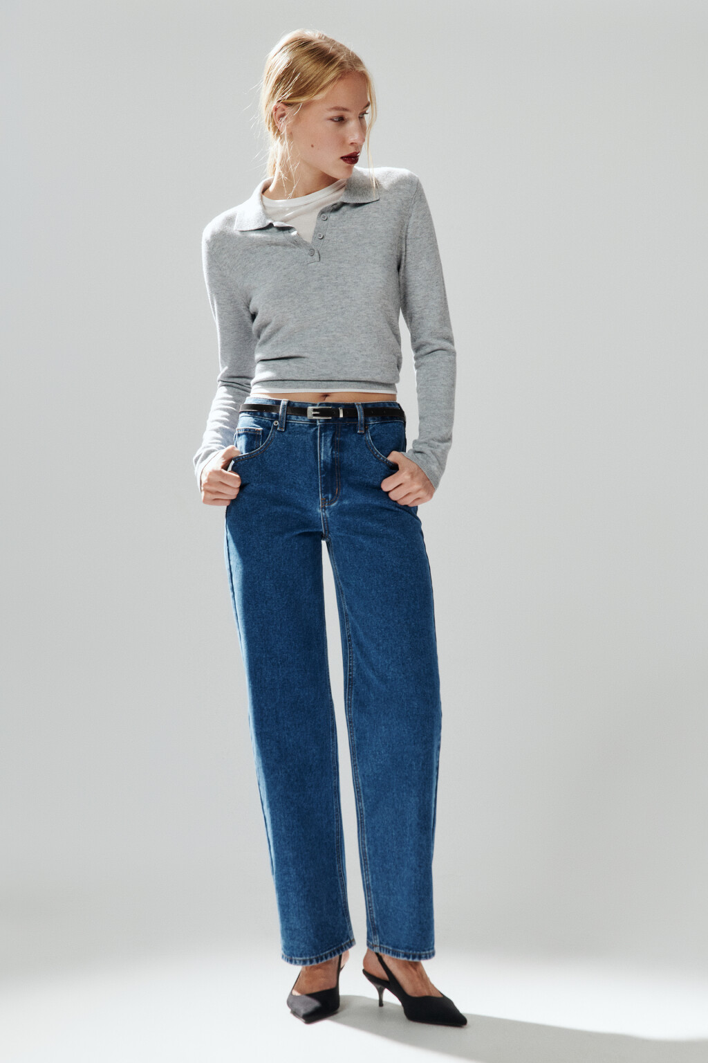 Джинсы прямые со средней посадкой - цвет голубой - 2