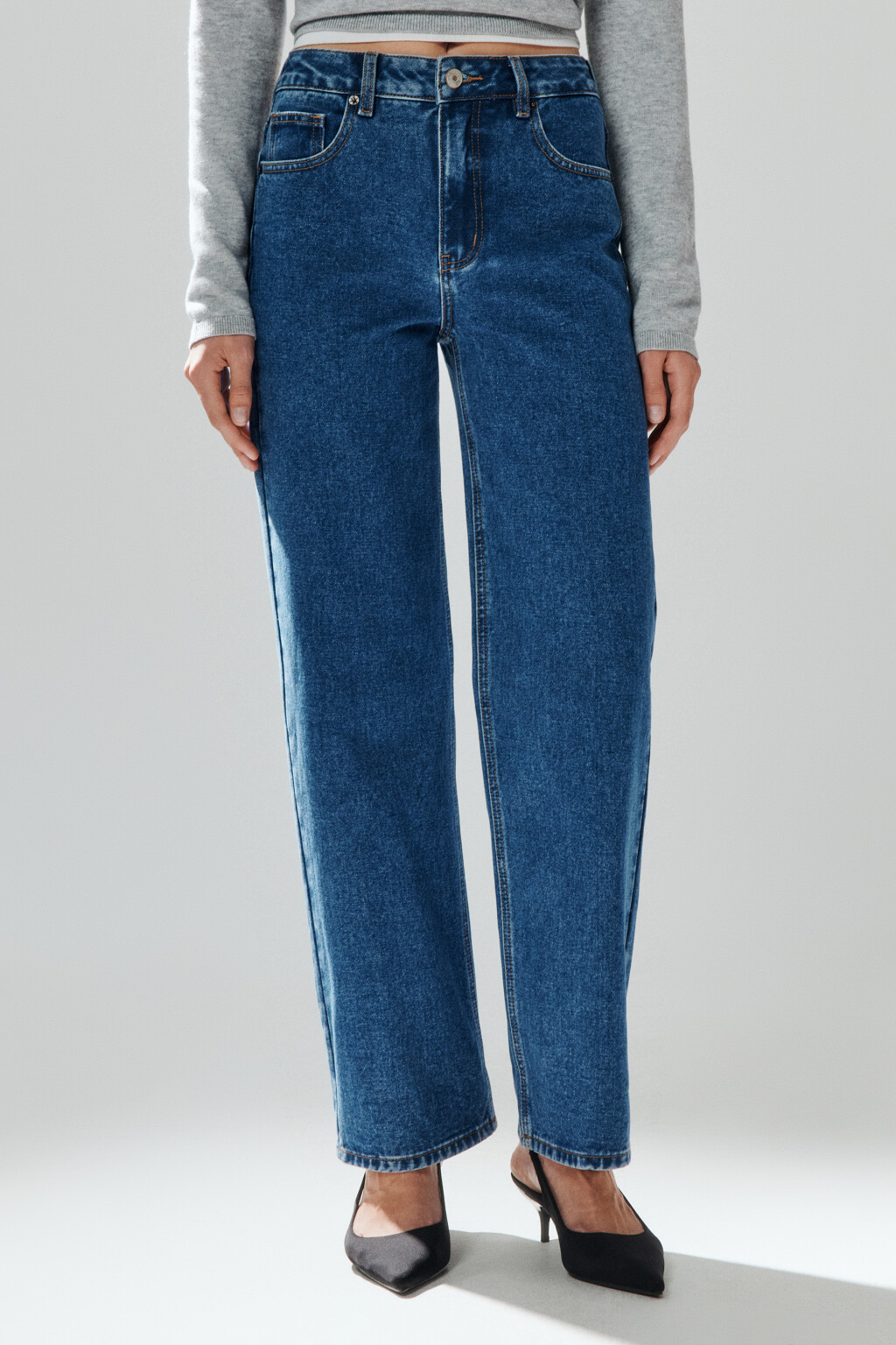 Джинсы прямые со средней посадкой - цвет голубой - 3
