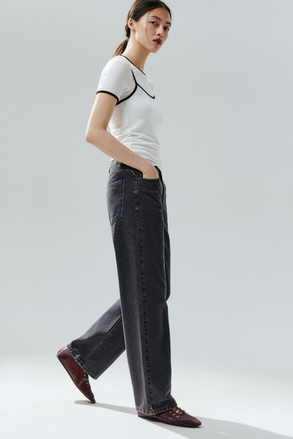 Джинсы прямые со средней посадкой - цвет серый - 1
