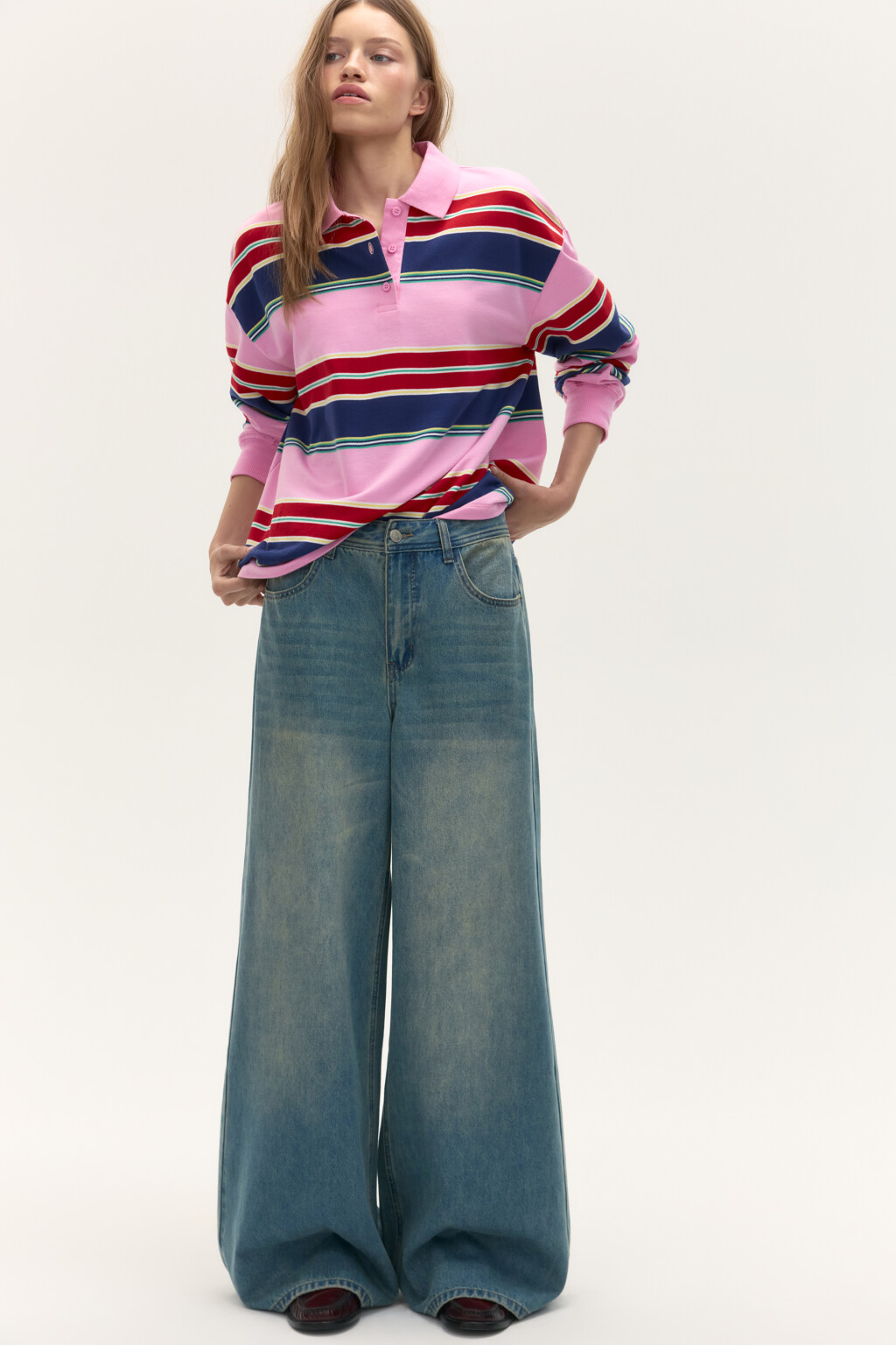 Джинсы широкие со средней посадкой - цвет синий - 2