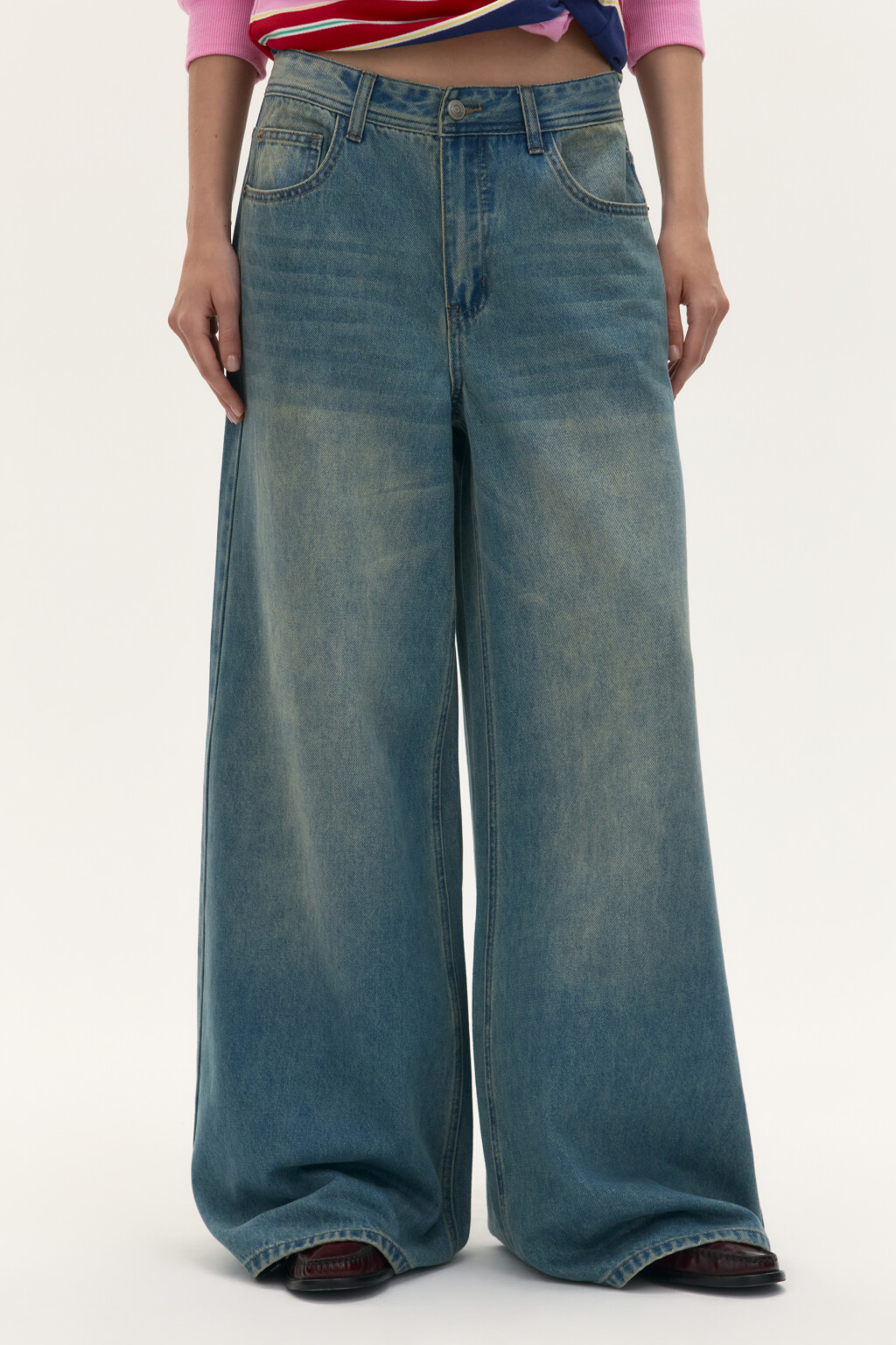 Джинсы широкие со средней посадкой - цвет синий - 3