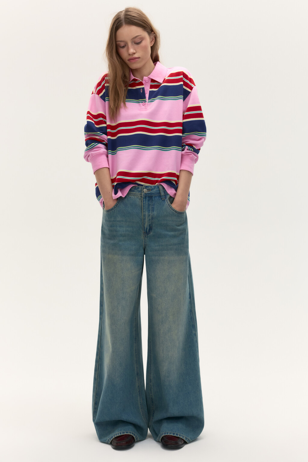 Джинсы широкие со средней посадкой - цвет синий - 5