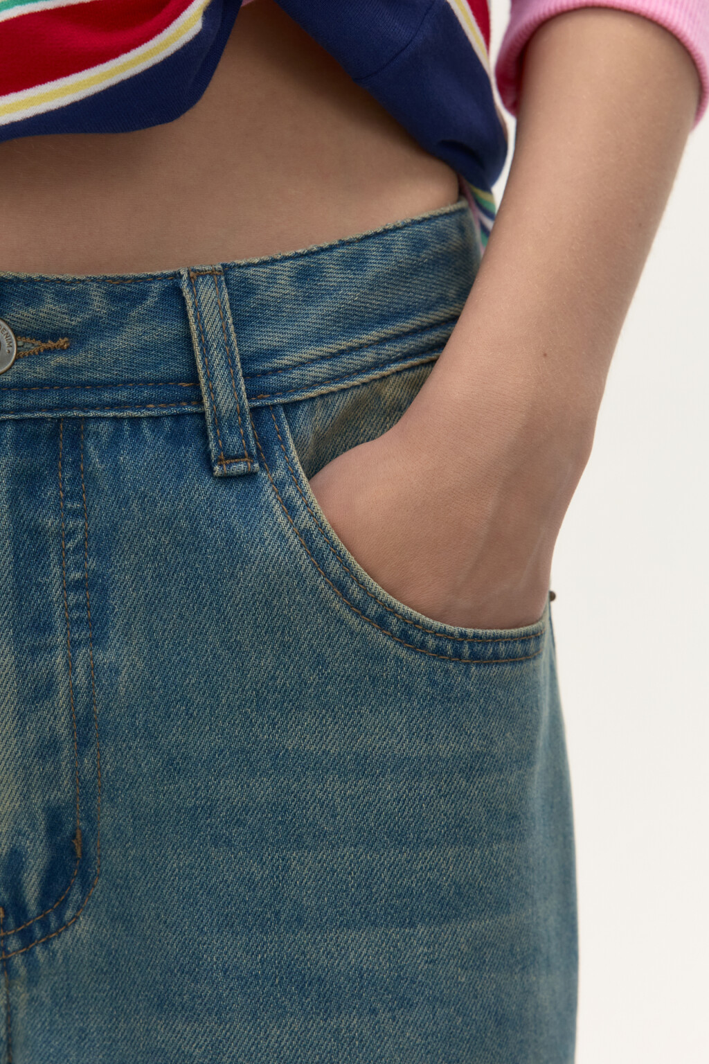 Джинсы широкие со средней посадкой - цвет синий - 7