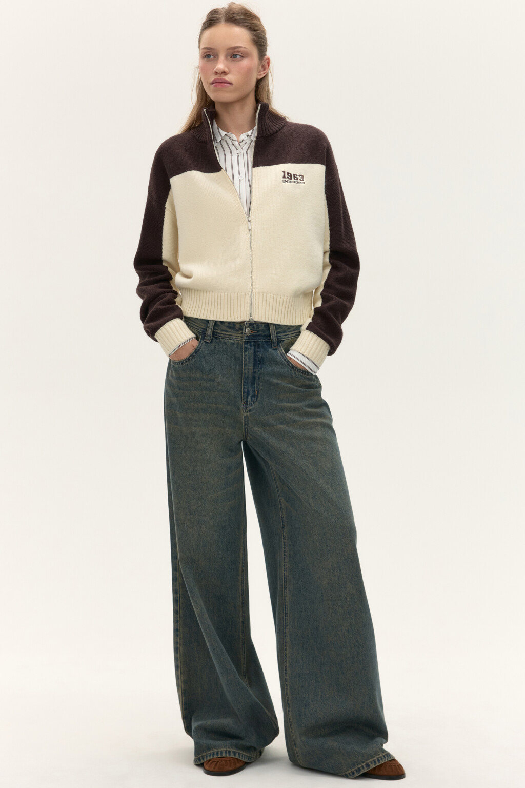 Джинсы широкие со средней посадкой - цвет темный тинт - 1