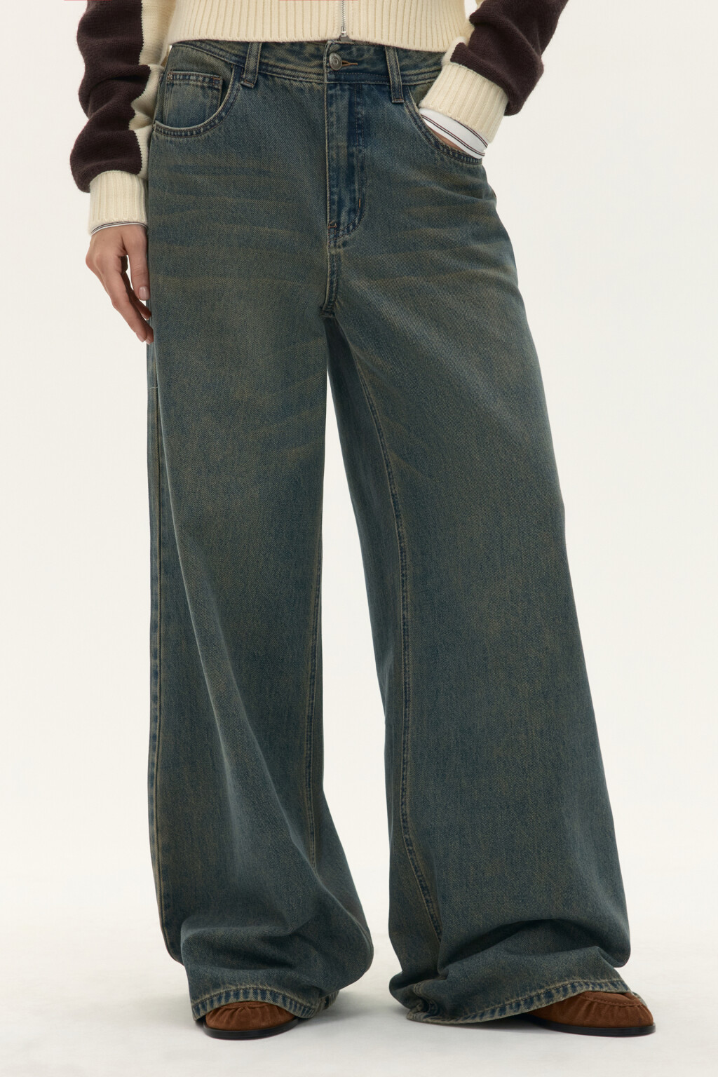 Джинсы широкие со средней посадкой - цвет темный тинт - 2