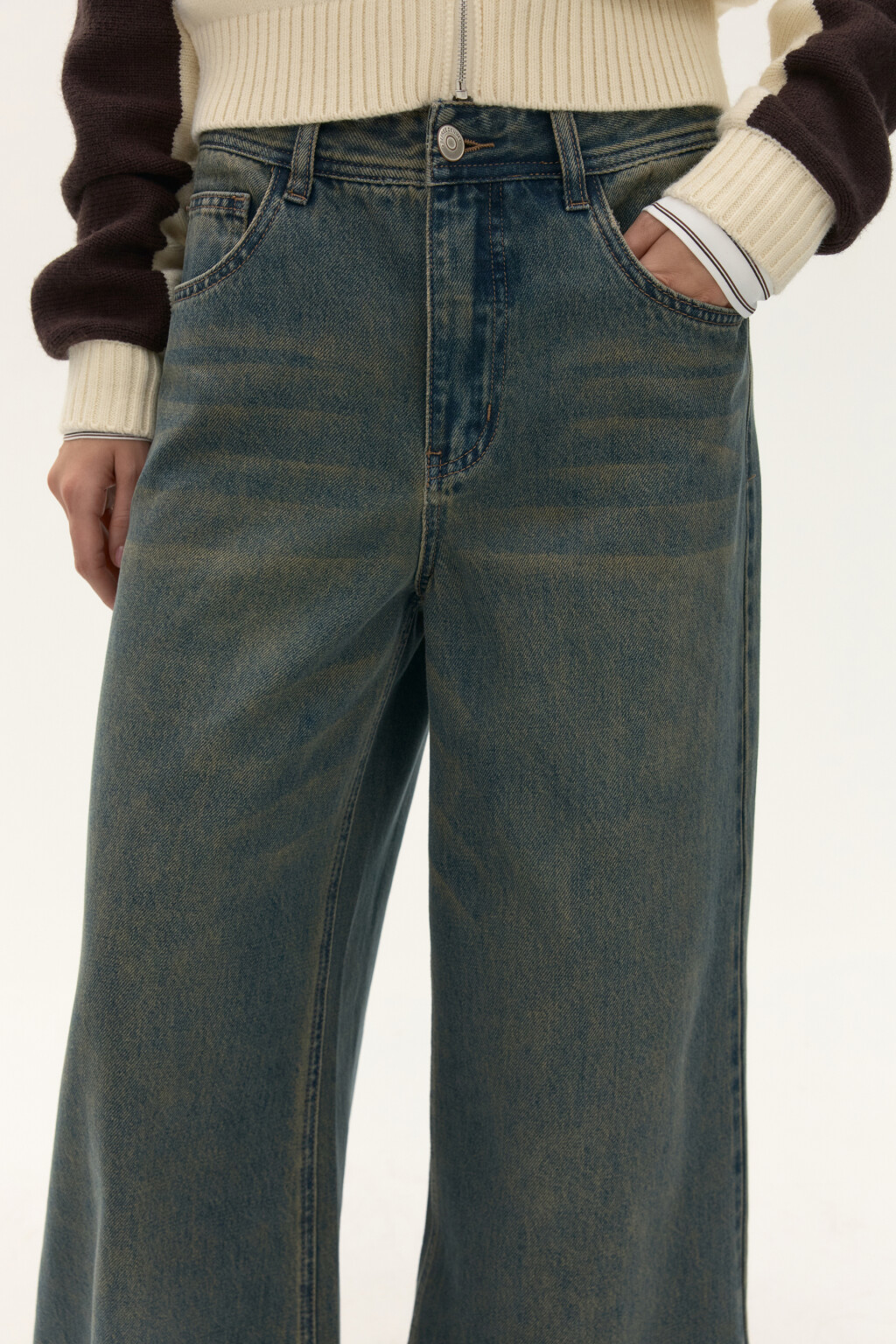 Джинсы широкие со средней посадкой - цвет темный тинт - 5