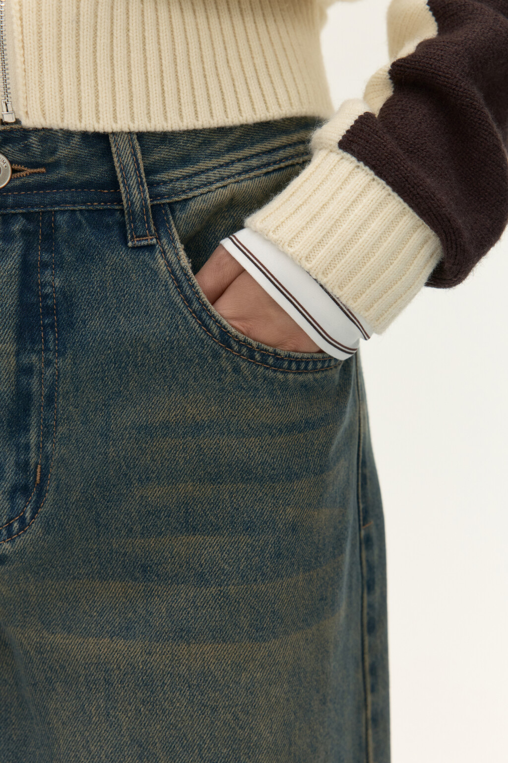 Джинсы широкие со средней посадкой - цвет темный тинт - 6