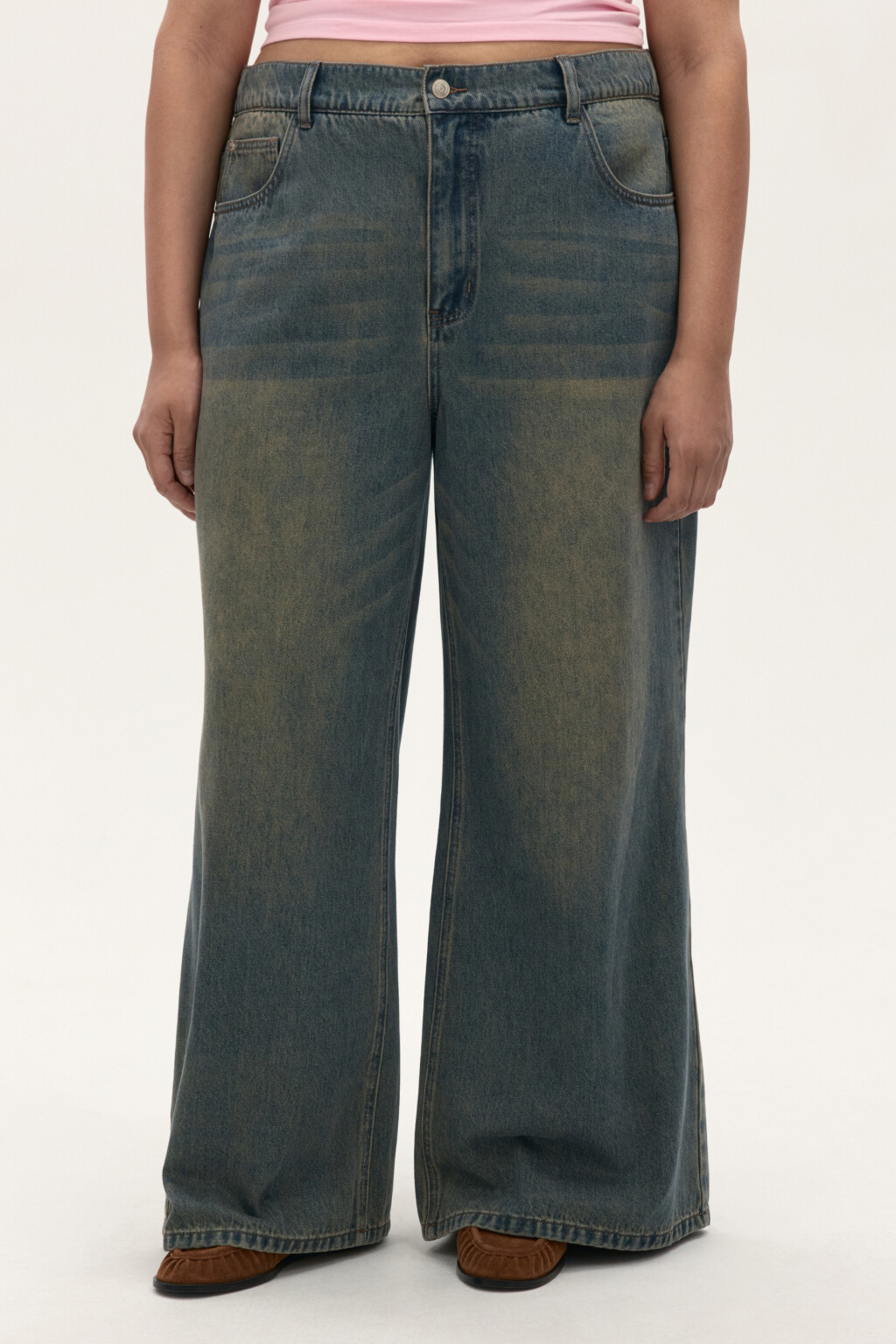 Джинсы широкие с резинкой на поясе - цвет темный тинт - 2