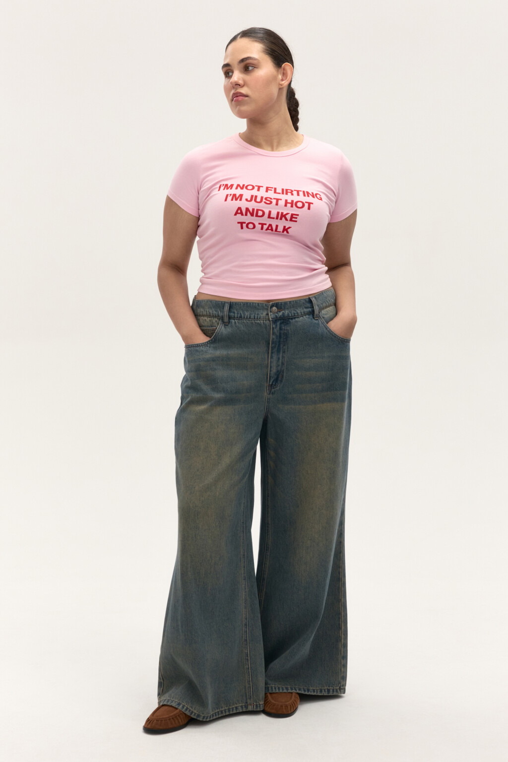 Джинсы широкие с резинкой на поясе - цвет темный тинт - 4