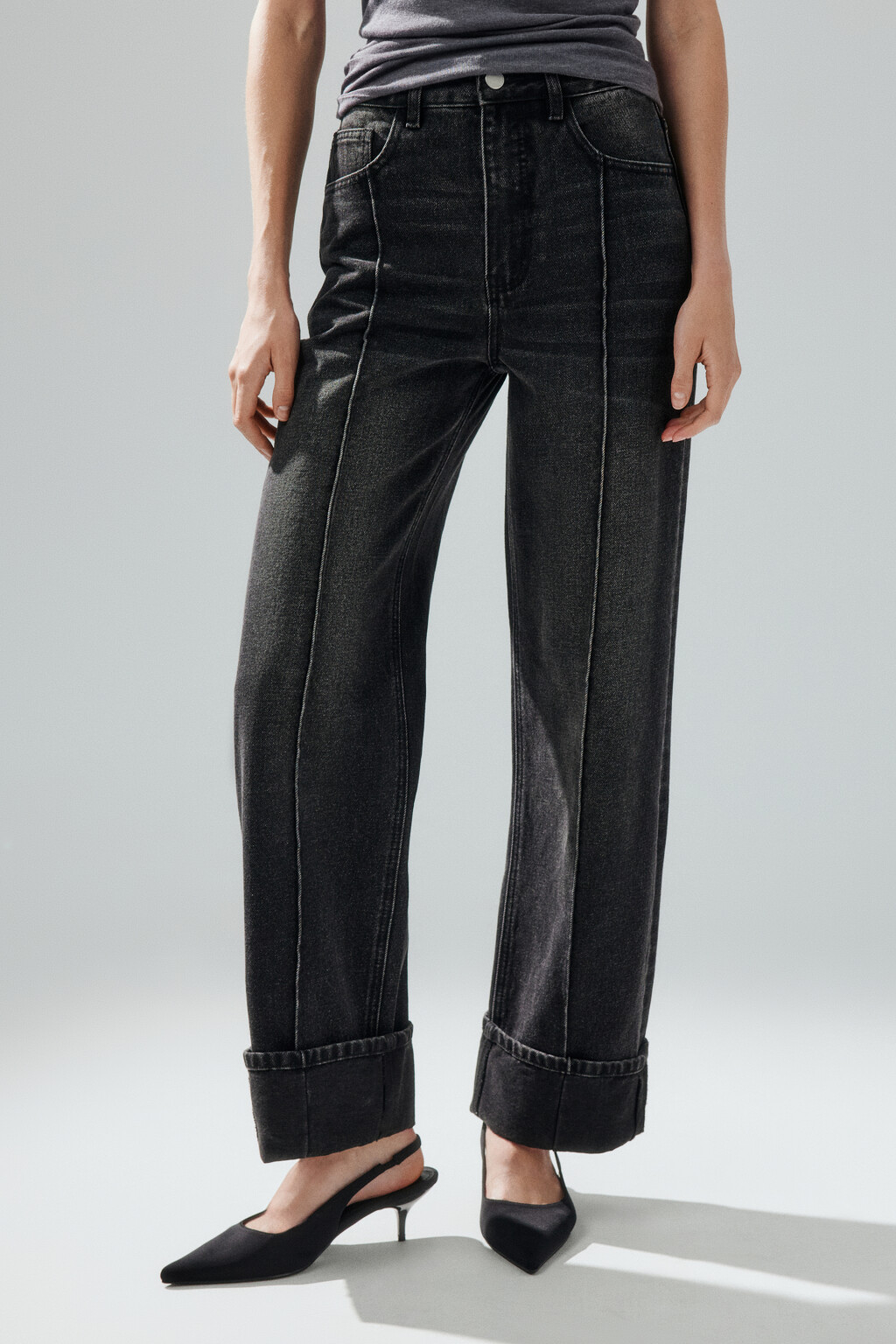 Джинсы прямые со стрелками и подворотами - цвет серый - 3