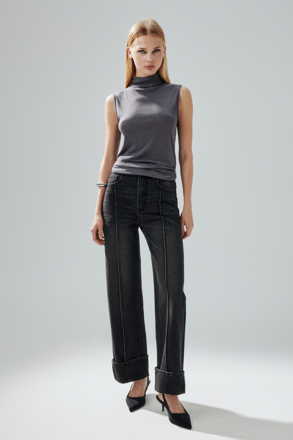 Джинсы прямые со стрелками и подворотами - цвет серый - 6