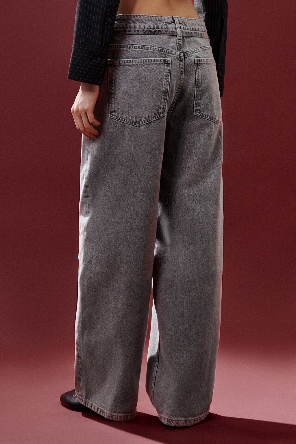 Джинсы baggy с поясом-шнурком - цвет серый - 3