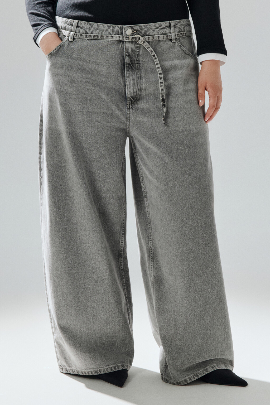 Джинсы baggy с поясом-шнурком - цвет серый - 2