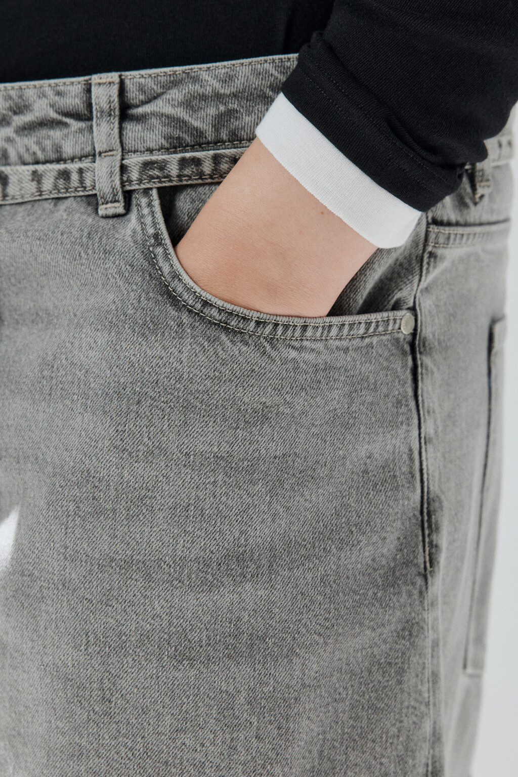 Джинсы baggy с поясом-шнурком - цвет серый - 5